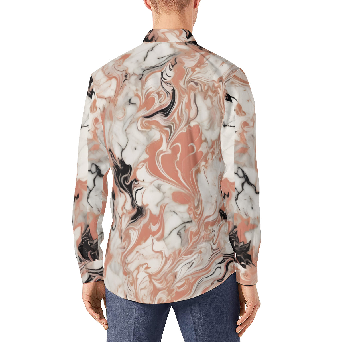 Pink Black Marble Men's Classic Long-Sleeved Shirt | Polyester