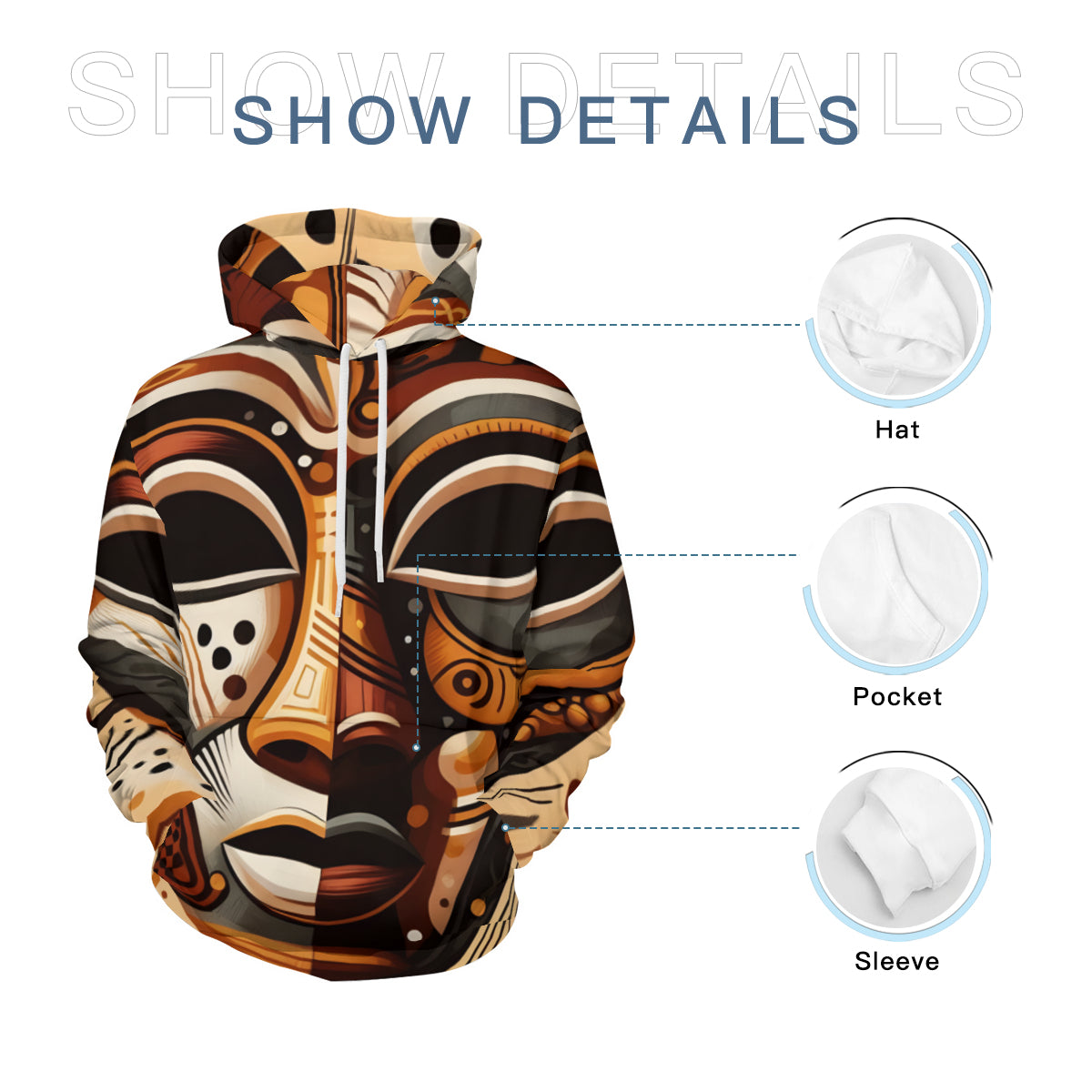 Abstract African Masks Men's Adult Hoodie Set (Double-Layer Hood) | Health Fabric