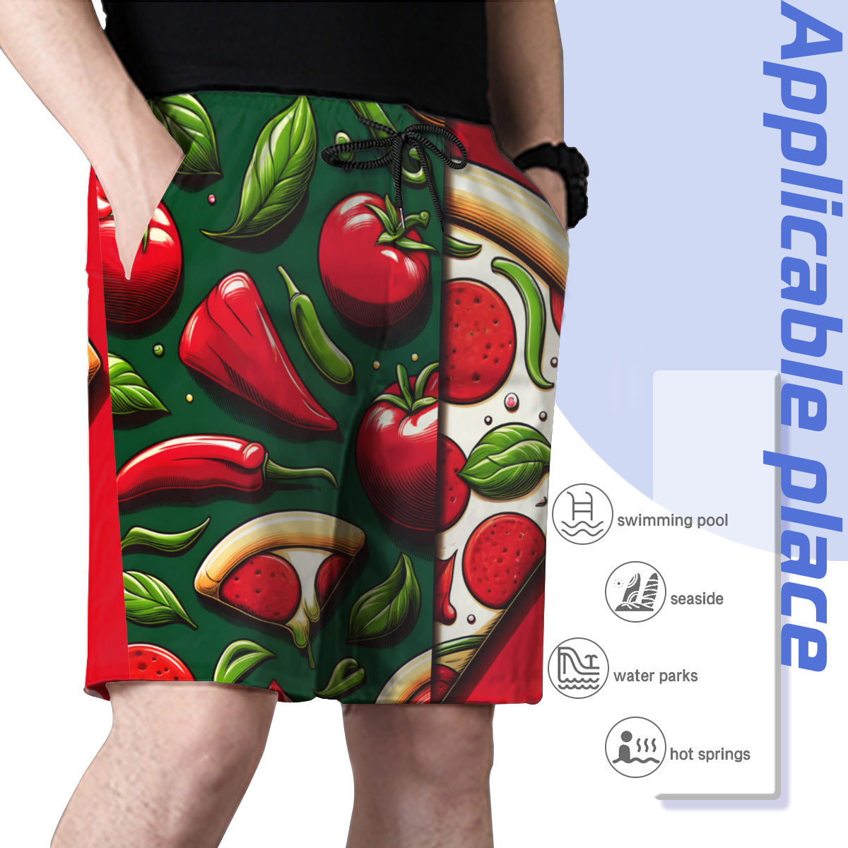 Pizza Men's Beach Shorts (Not Mesh Lined) | Polyester