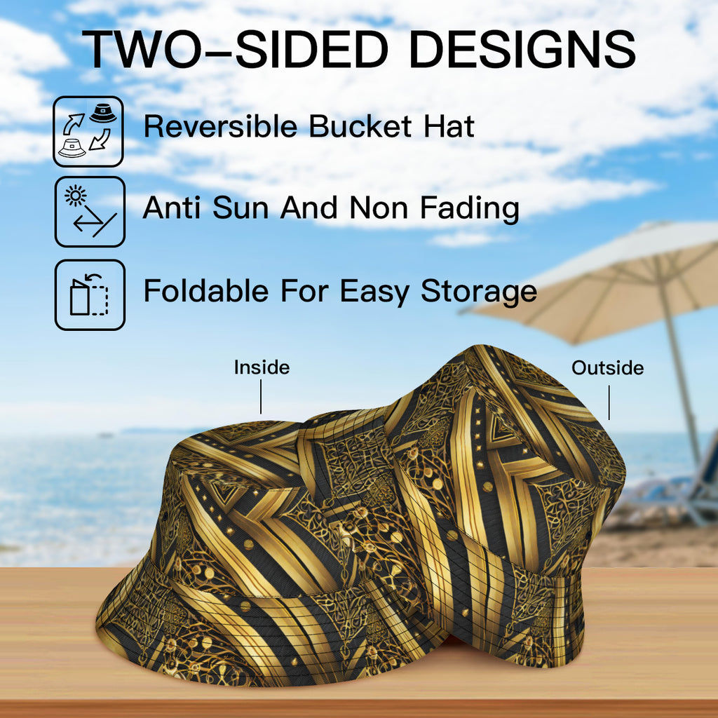 Abstract Gold Black Double-Sided Unisex Polyester Bucket Hat