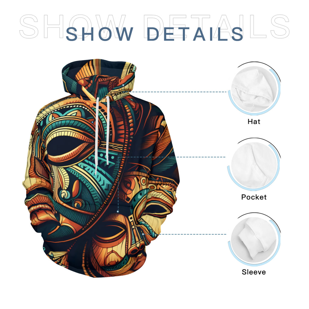 Abstract African Motifs Men's Adult Hoodie Set (Double-Layer Hood) | Health Fabric
