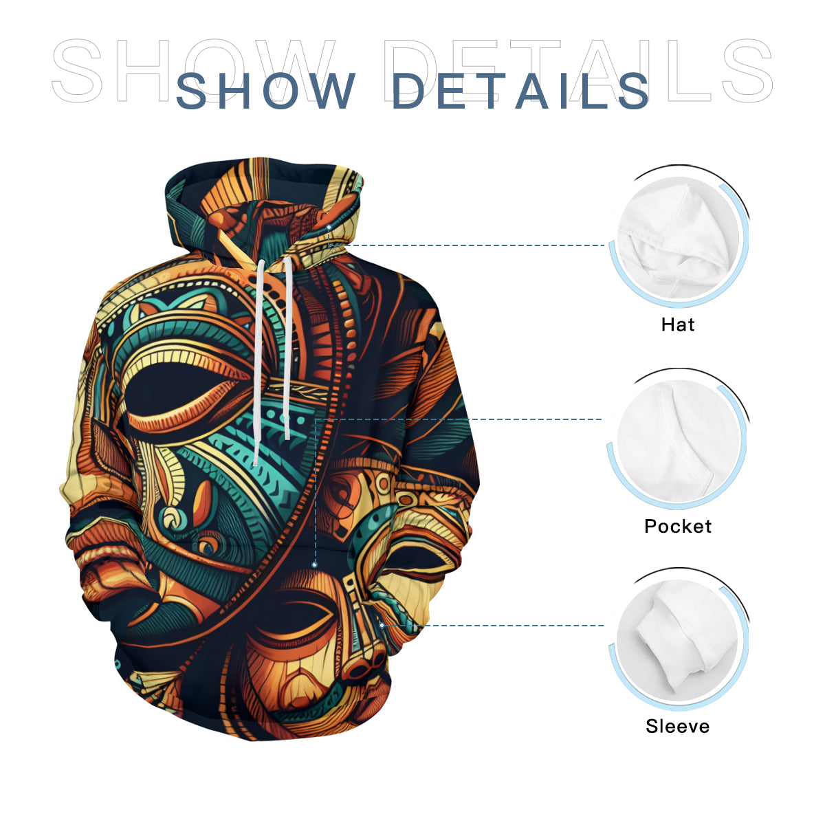 Abstract African Motifs Men's Adult Hoodie Set (Double-Layer Hood) | Health Fabric