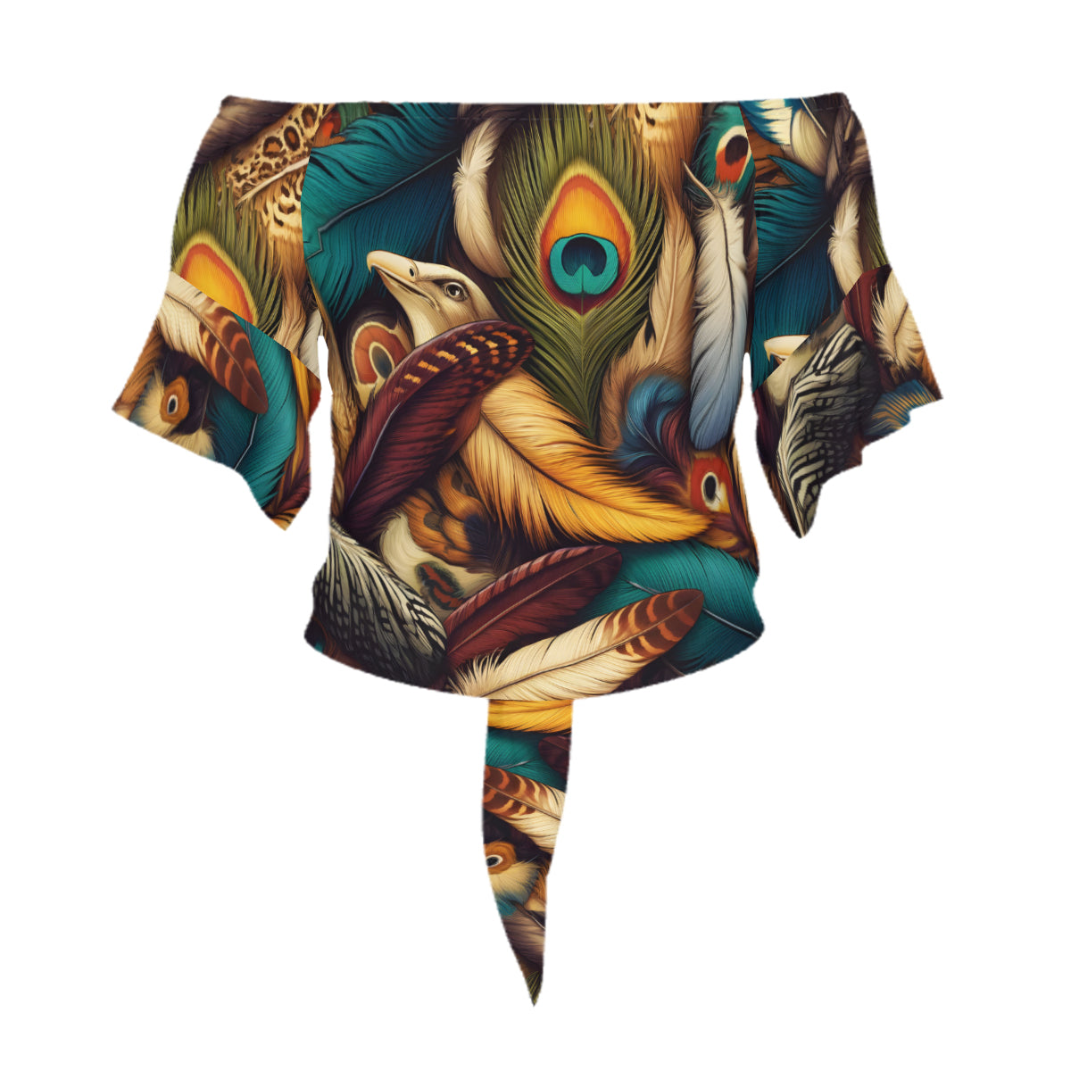 Luxury Feathers Women's One-shoulder Tie Short Sleeves | Polyester