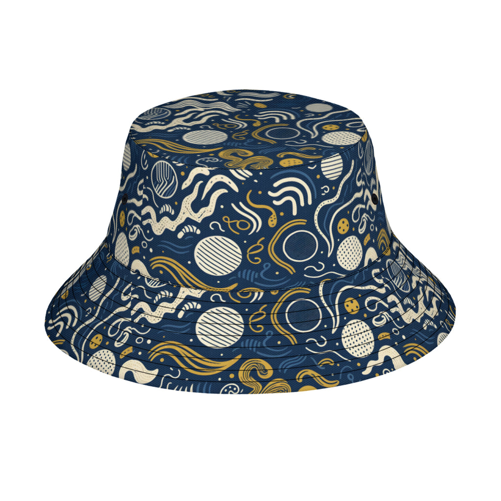 Dark Blue Geometric Shapes Double-Sided Unisex Polyester Bucket Hat