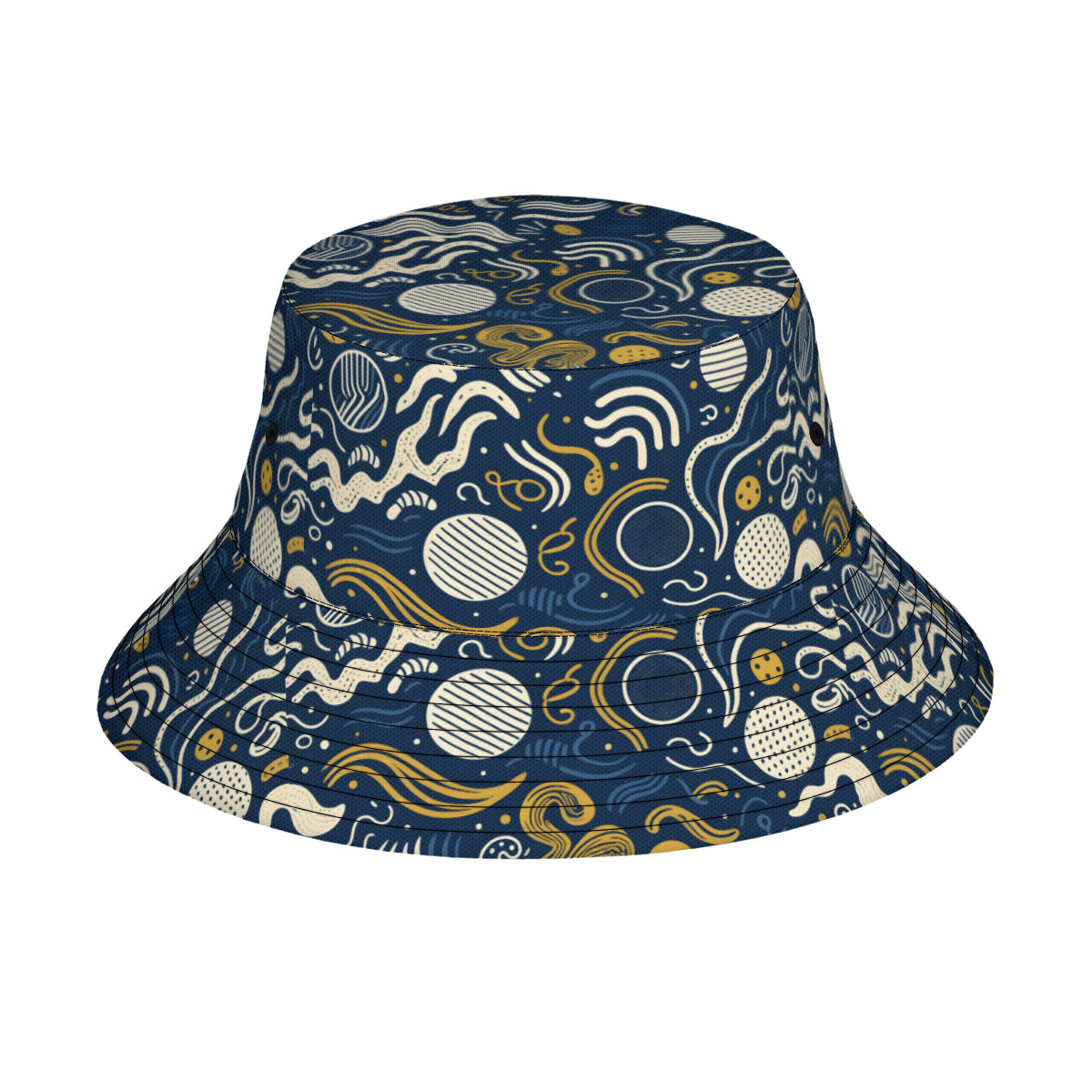 Dark Blue Geometric Shapes Double-Sided Unisex Polyester Bucket Hat