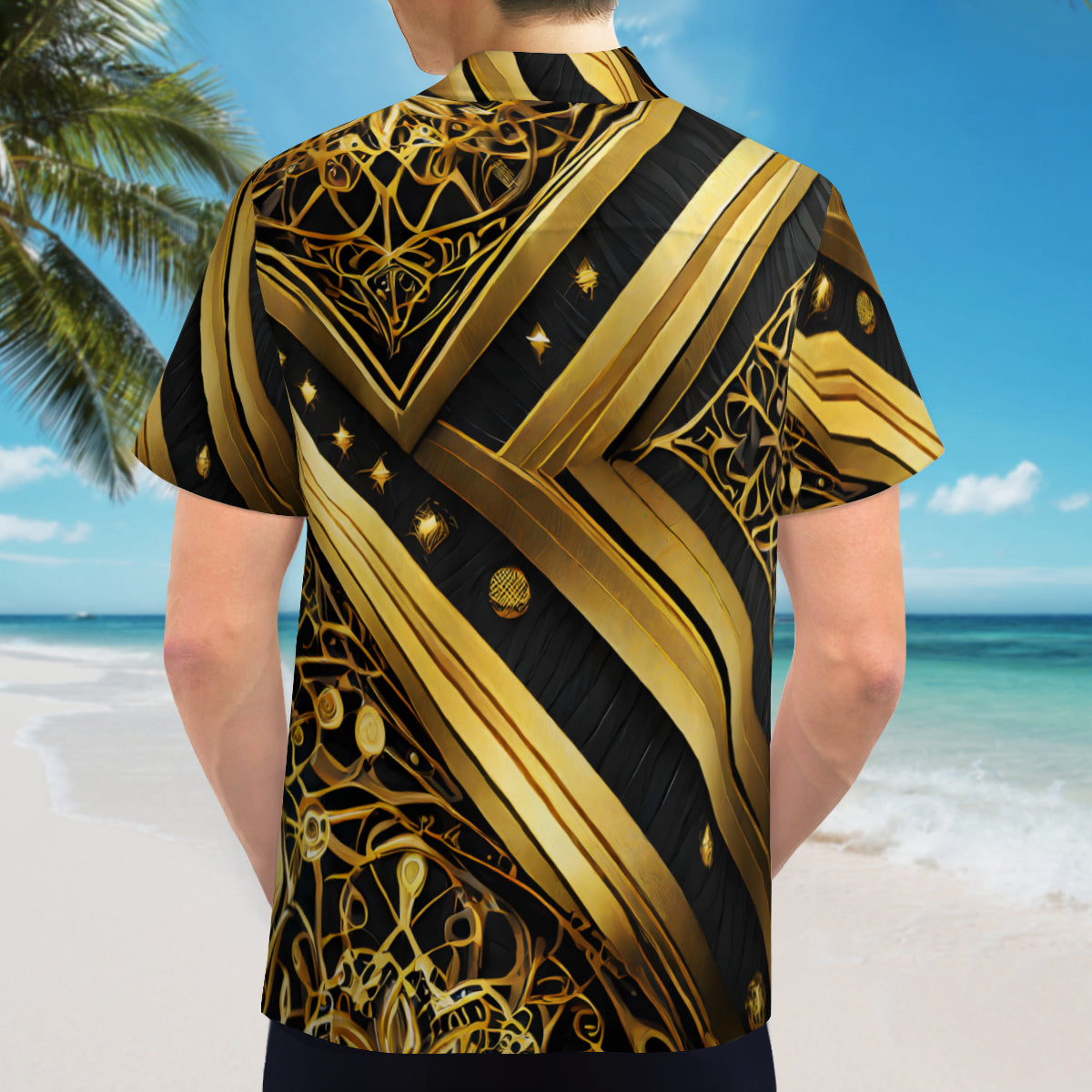 Elegant Black And Gold Short Sleeves Men's Shirt