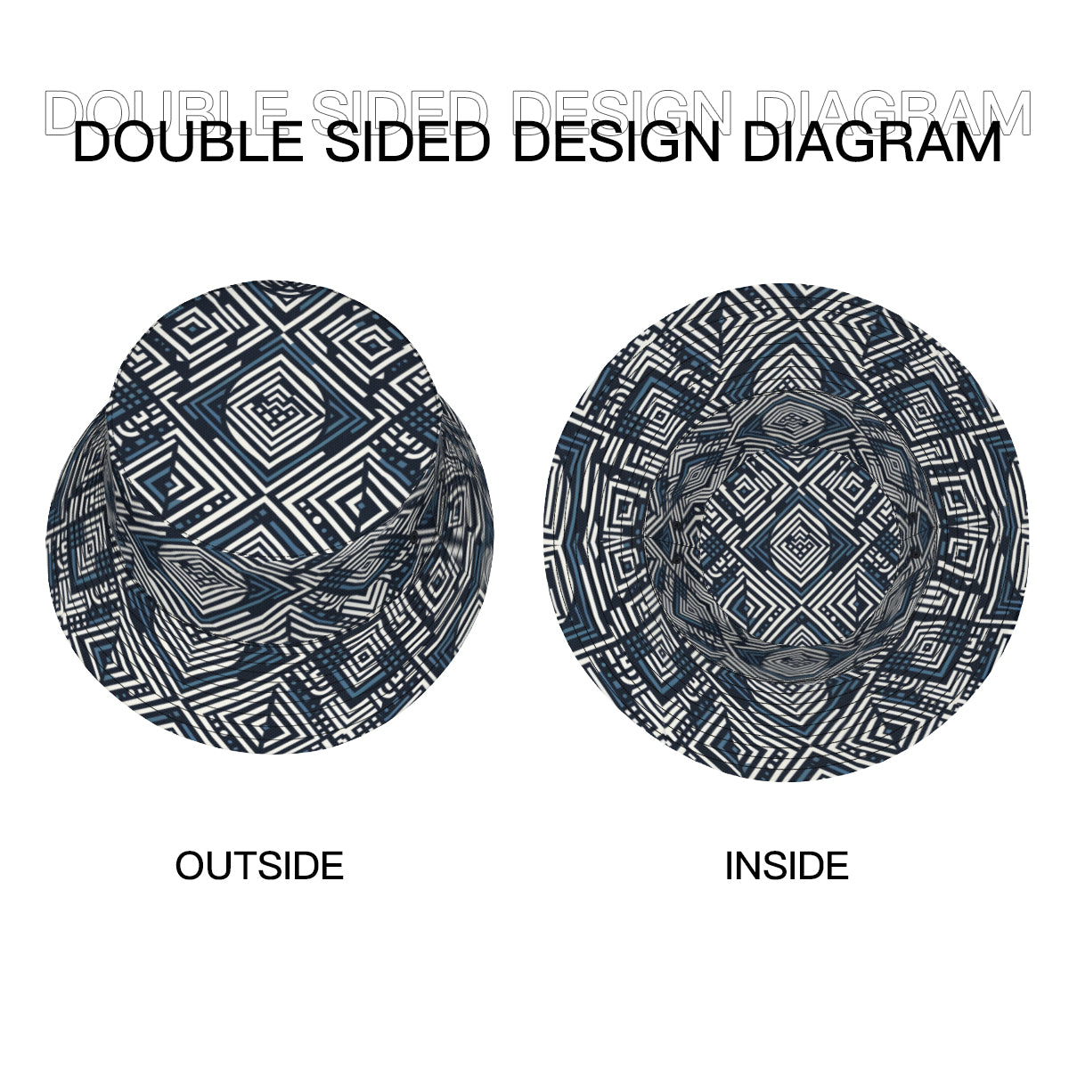 Navy Blue Geometric Shapes Double-Sided Unisex Polyester Bucket Hat