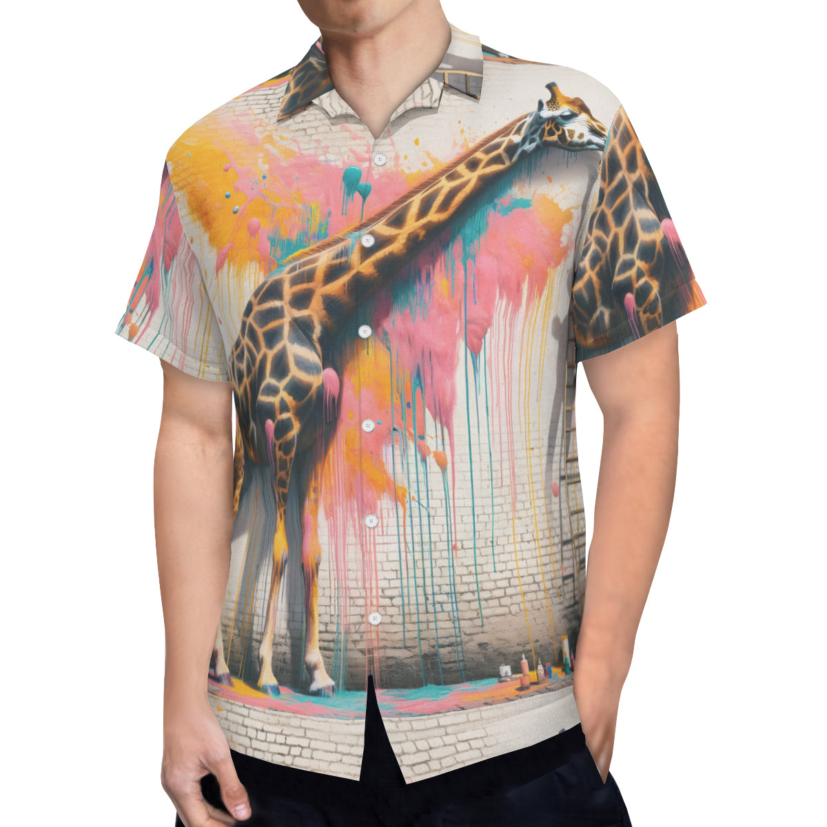 Giraffe Painting Short Sleeves Men's Shirt