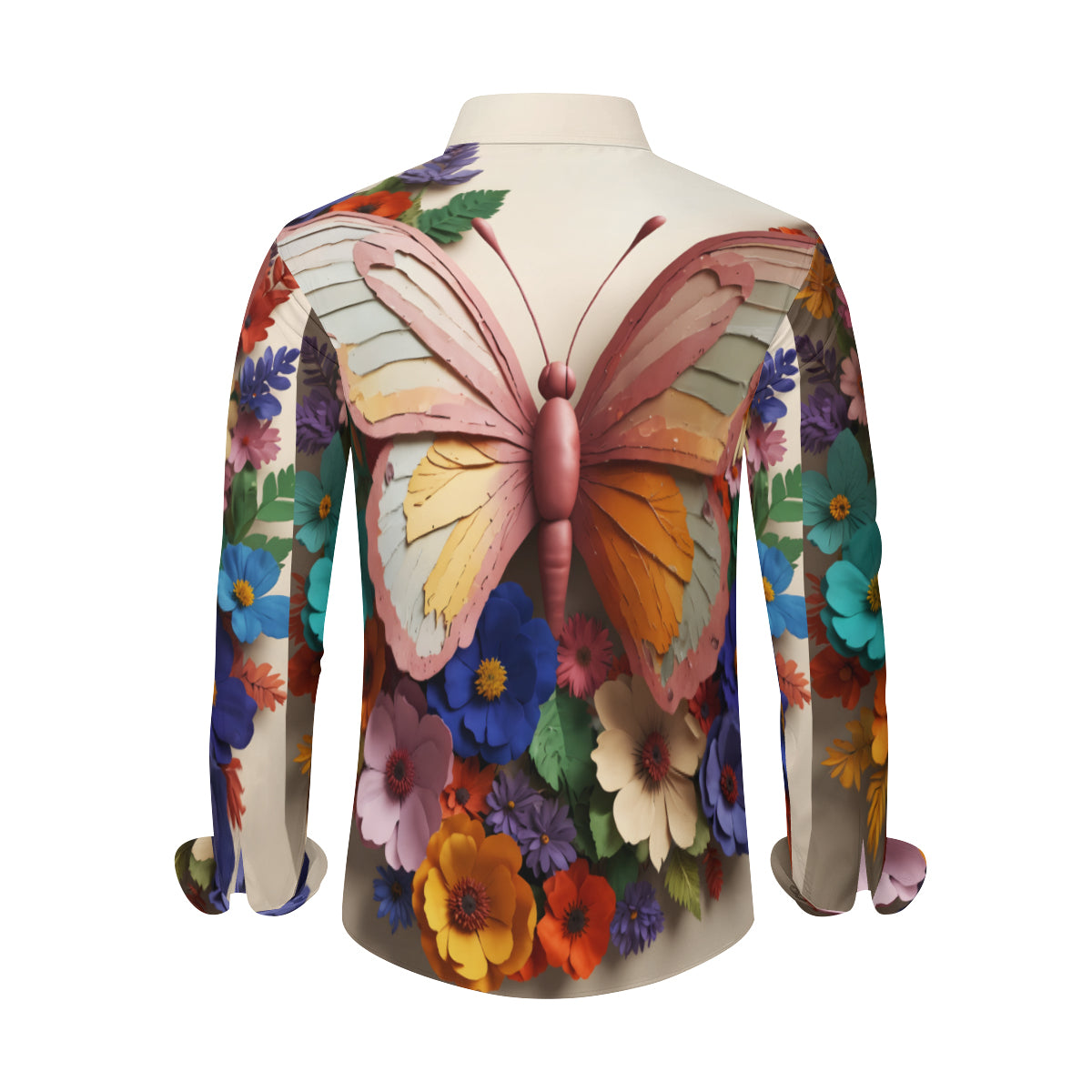 3D Floral Butterfly Men's Classic Long-Sleeved Shirt | Polyester