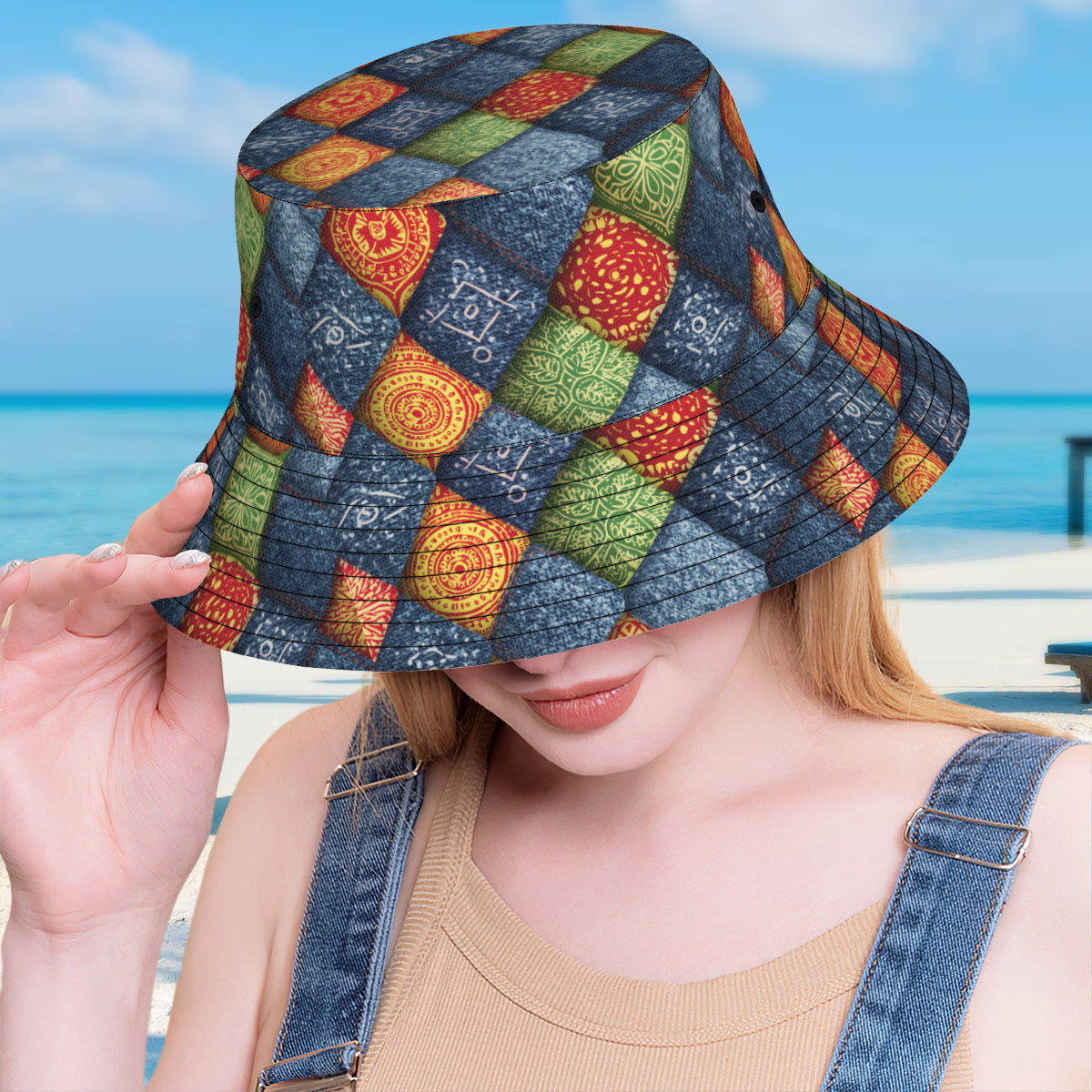 Abstract Denim Double-Sided Unisex Polyester Bucket Hat