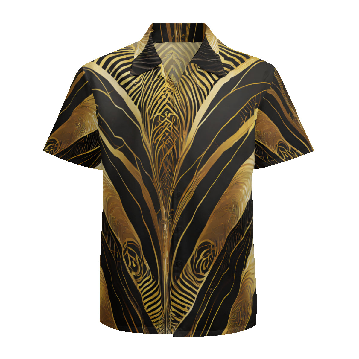 Elegant Black And Gold Short Sleeves Men's Shirt