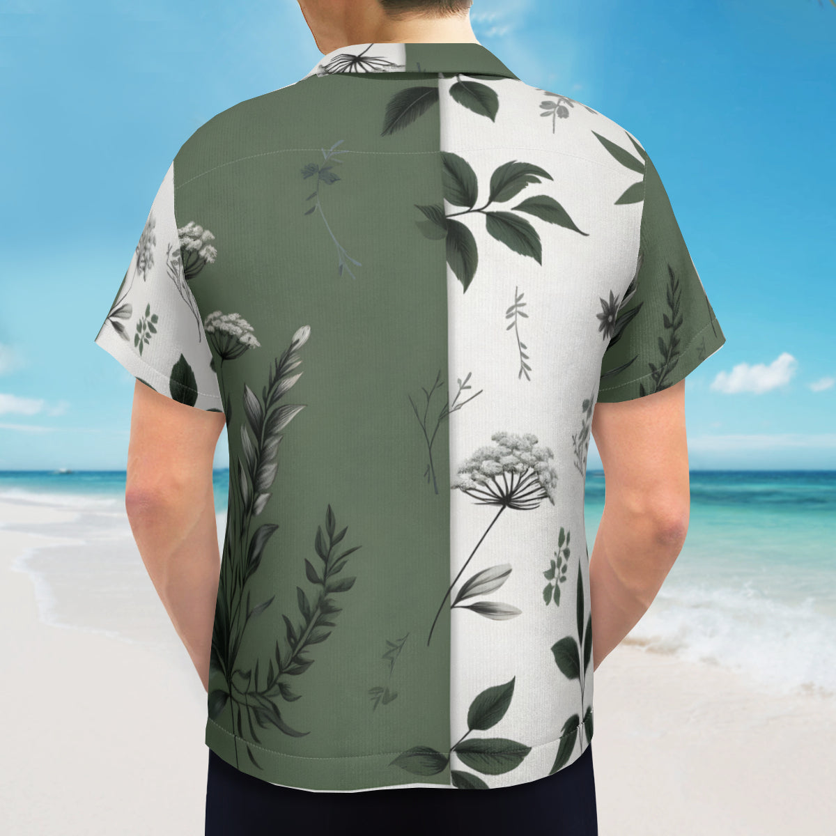 Olive Green Botanical Short Sleeves Men's Shirt