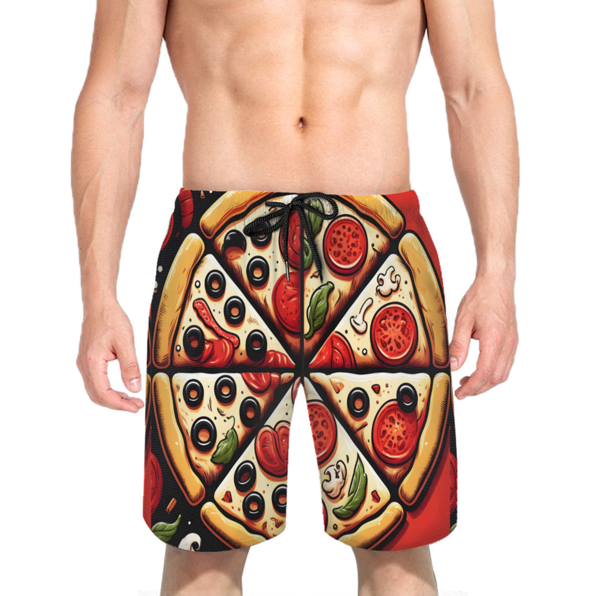 Pizza Men's Beach Shorts (Not Mesh Lined) | Polyester