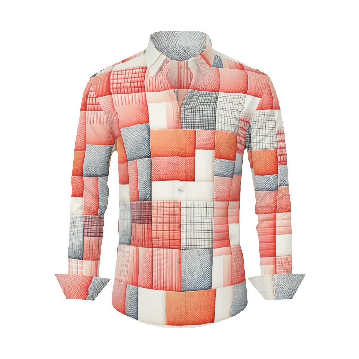 Pink Check  Men's Classic Long-Sleeved Shirt | Polyester