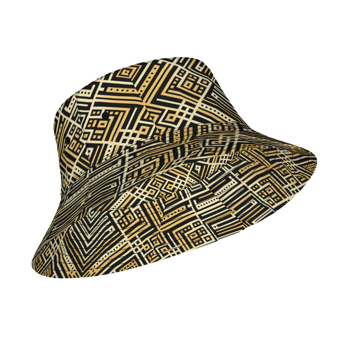 Golden Geometric Shapes Double-Sided Unisex Polyester Bucket Hat
