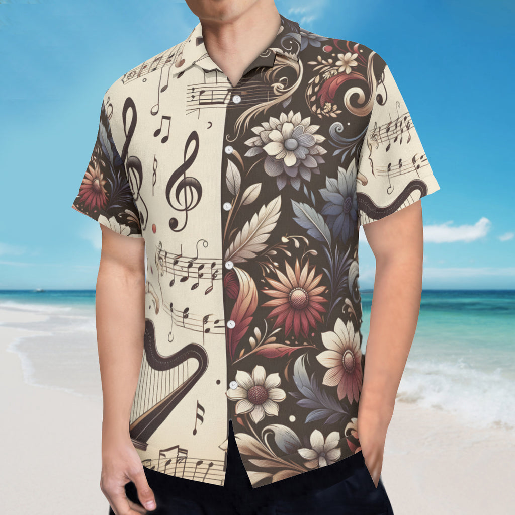 Musical Floral Short Sleeves Men's Shirt