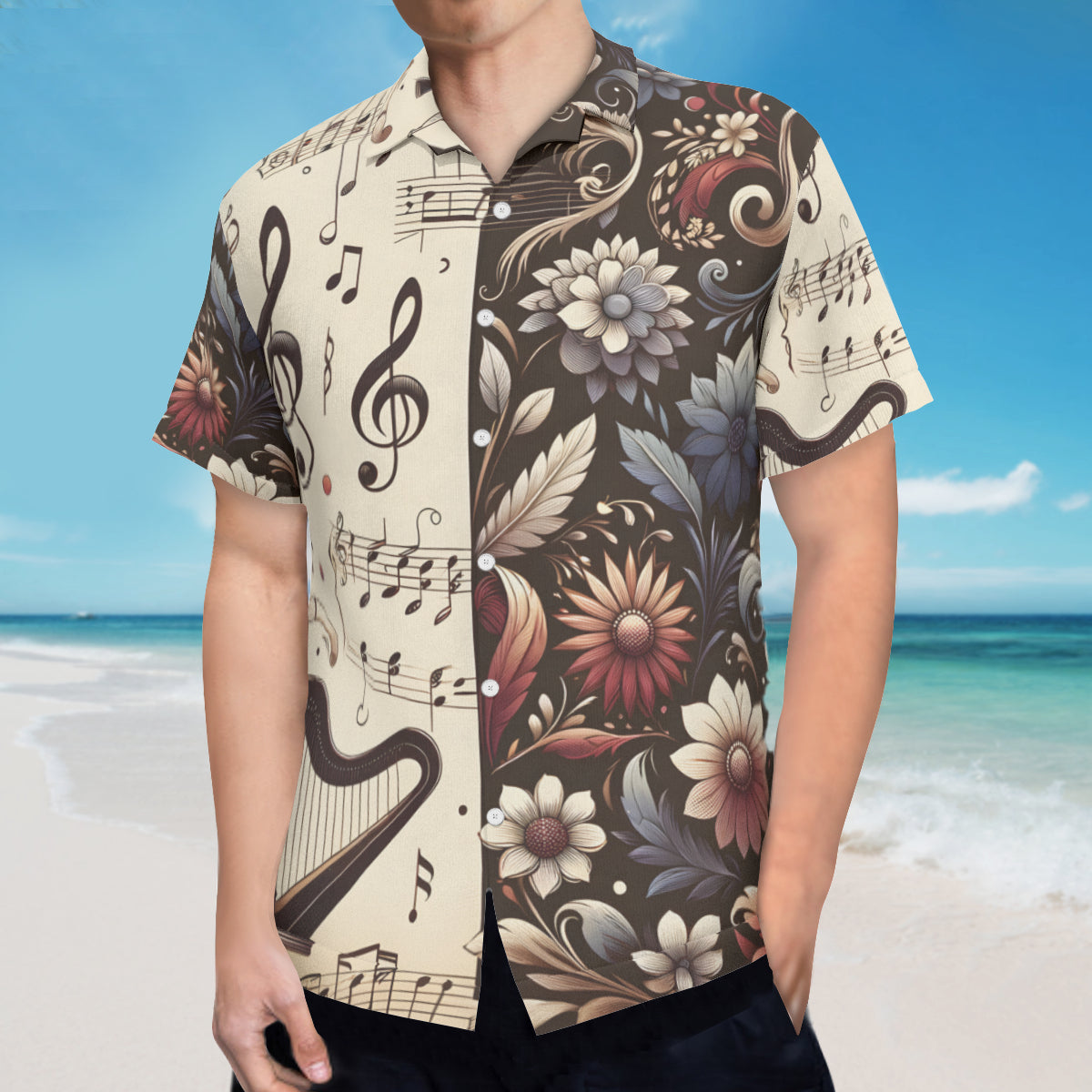 Musical Floral Short Sleeves Men's Shirt