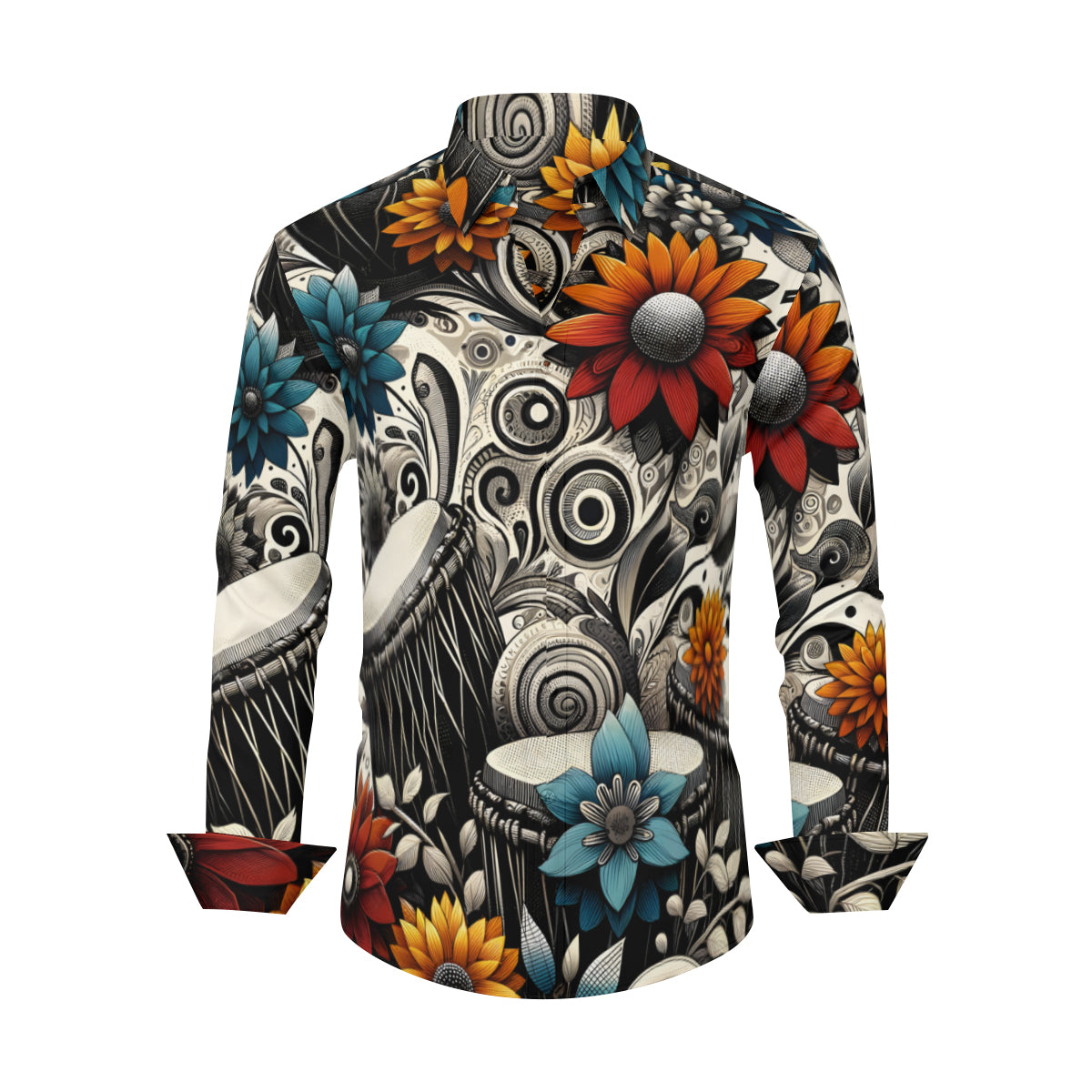 Musical Floral Long Sleeves Men's Shirt