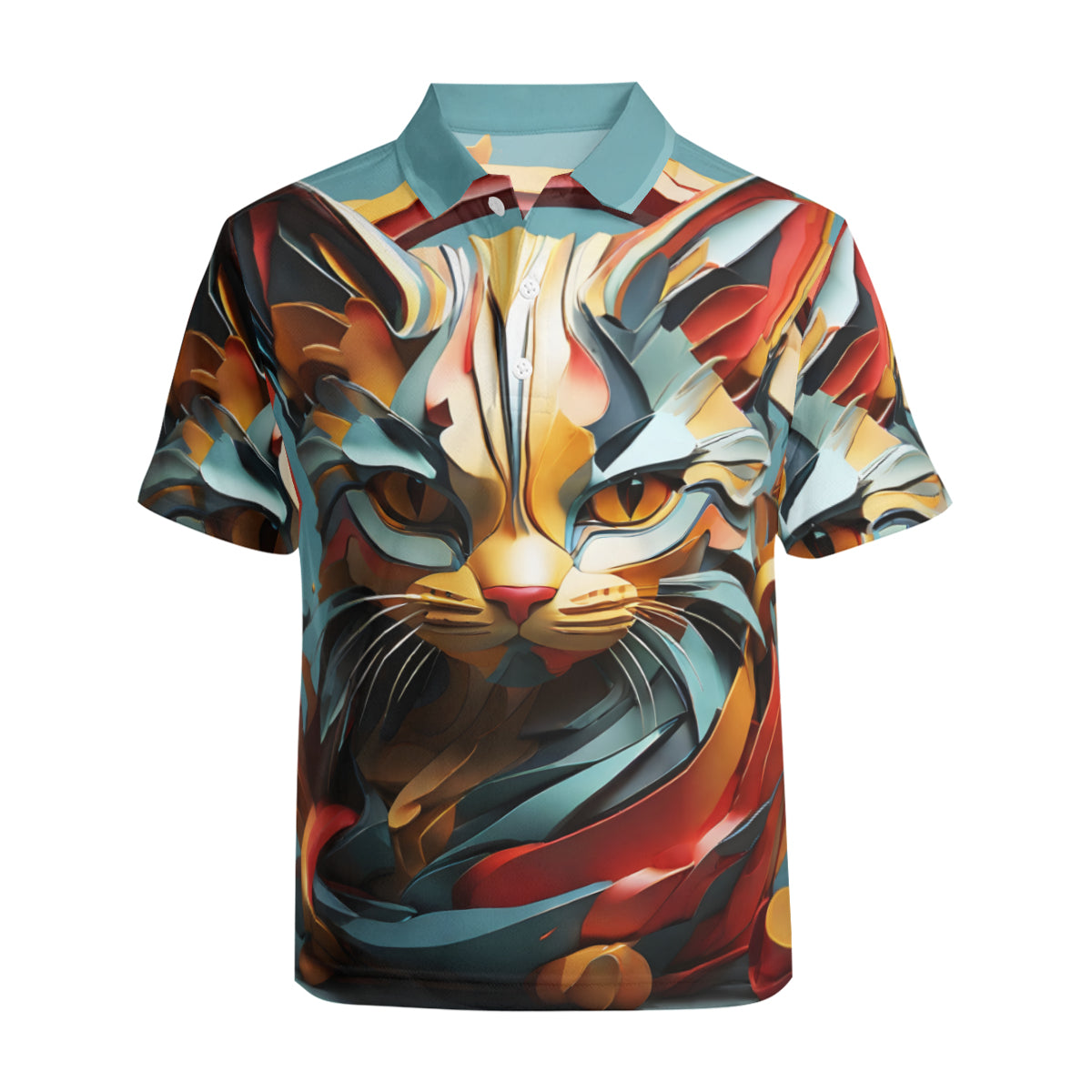 Abstract Cat Men's Premium European Size POLO Shirt | 95% Polyester+5% Spandex