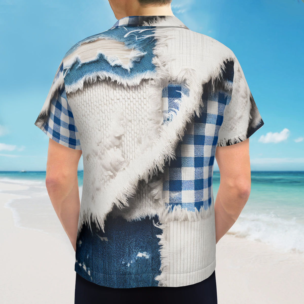 Textured Denim Pattern Short Sleeves Men's Shirt