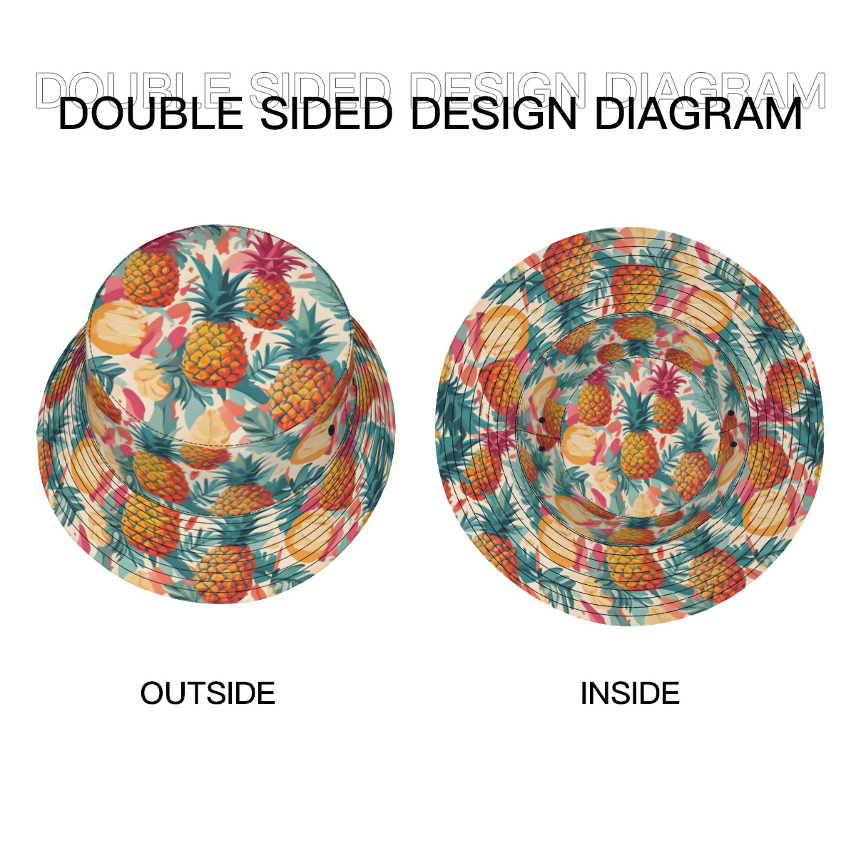 Pineapple Double-Sided Unisex Polyester Bucket Hat