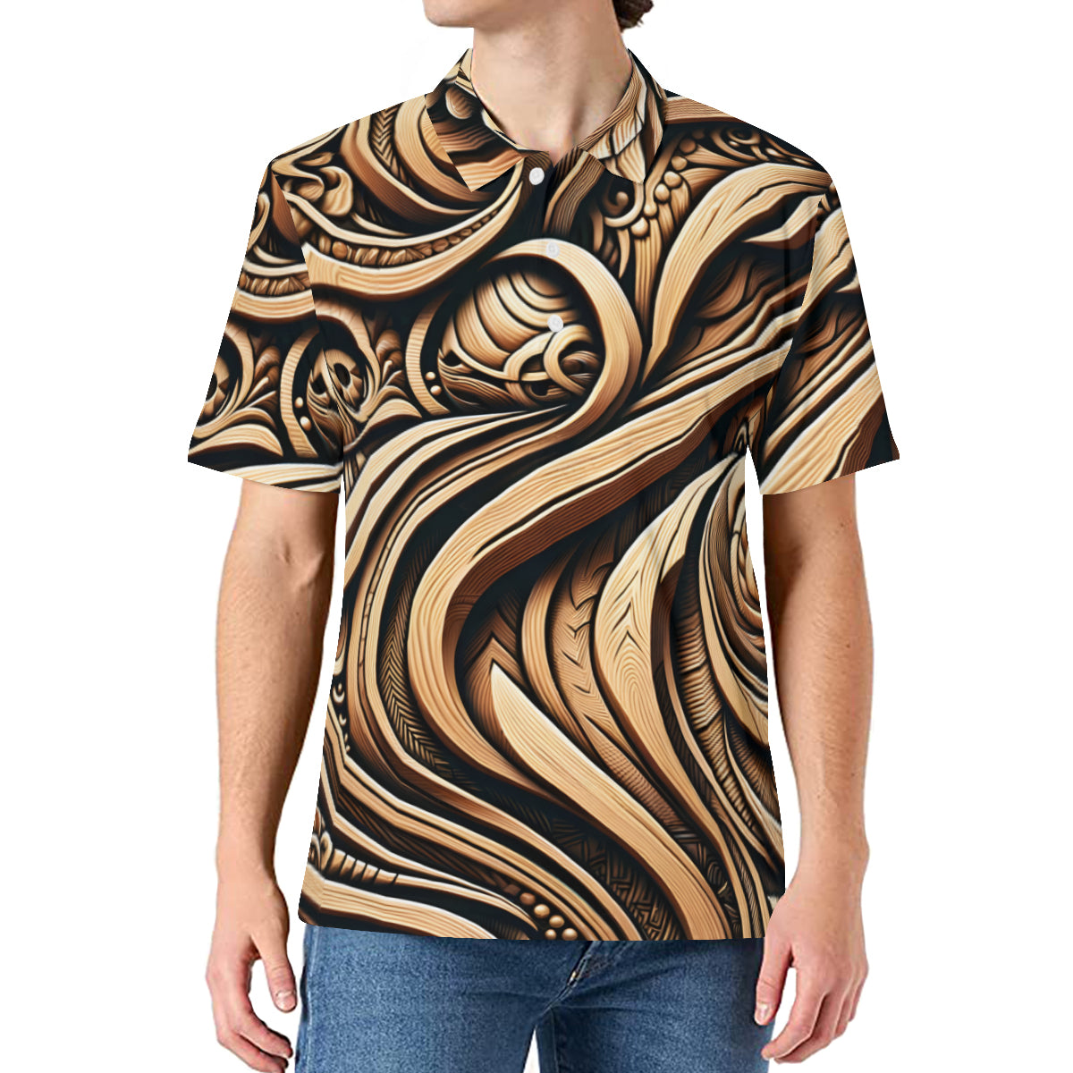 Abstract Carving Design  Men's Premium European Size POLO Shirt | 95% Polyester+5% Spandex