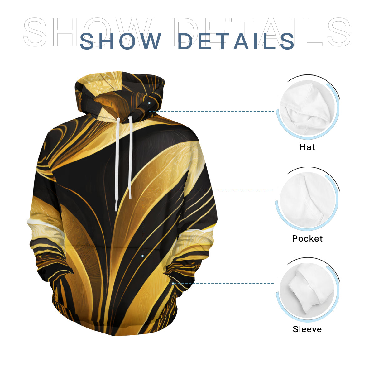 Elegant Gold Black Men's Adult Hoodie Set (Double-Layer Hood) | Health Fabric