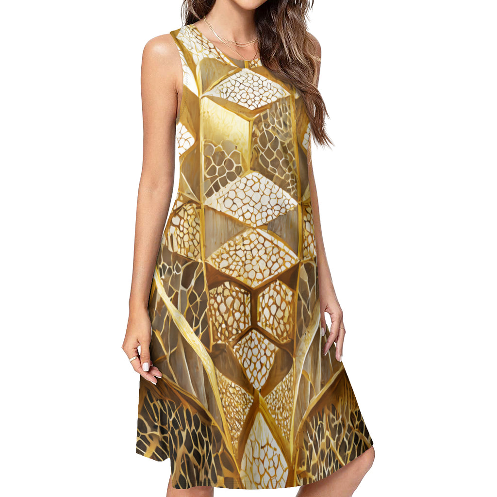 Golden Archtectural Design Women's Casual Dress | Polyester