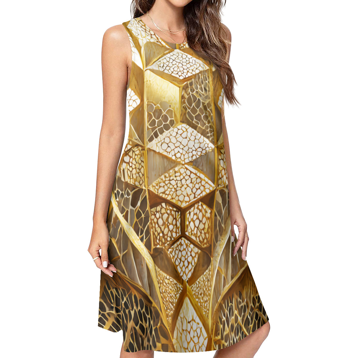 Golden Archtectural Design Women's Casual Dress | Polyester