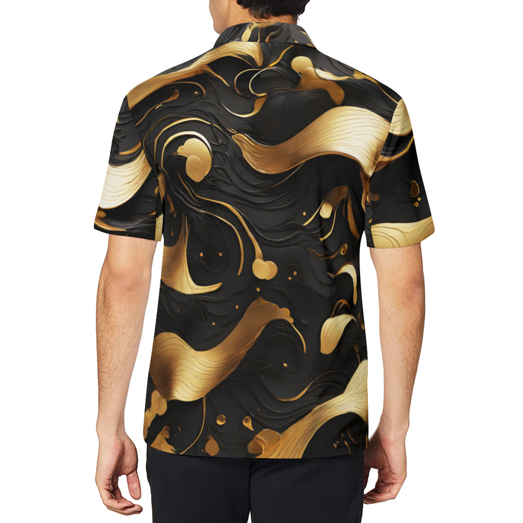 Elegant Black Gold Men's Premium European Size POLO Shirt | 95% Polyester+5% Spandex