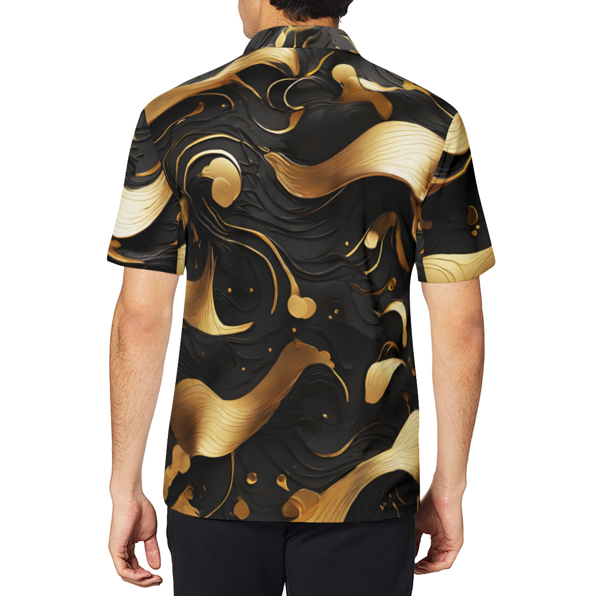Elegant Black Gold Men's Premium European Size POLO Shirt | 95% Polyester+5% Spandex