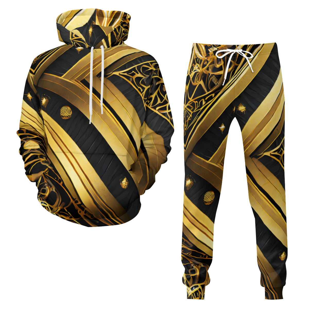 Elegant Black Gold Men's Adult Hoodie Set (Double-Layer Hood) | Health Fabric