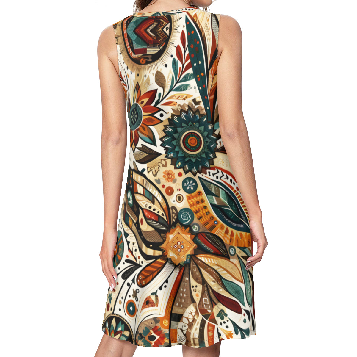 Abstract Brown Women's Casual Dress | Polyester