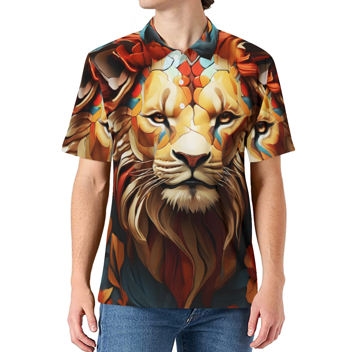 Lion Men's Premium European Size POLO Shirt | 95% Polyester+5% Spandex