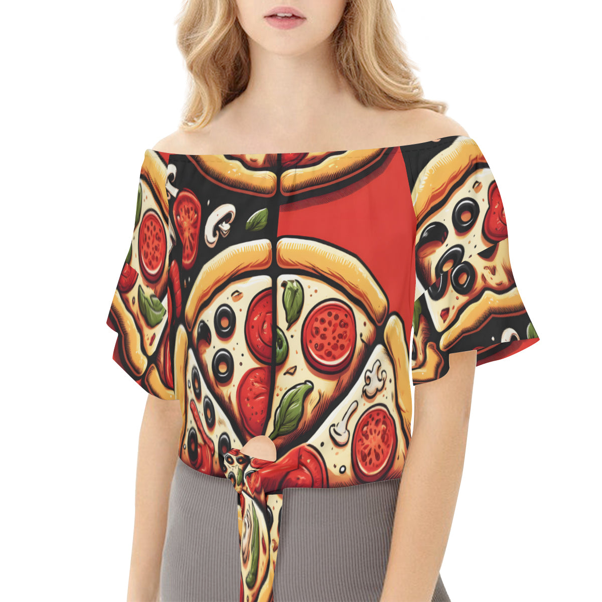 Pizza Slices One-Shoulder Tie Short Sleeves