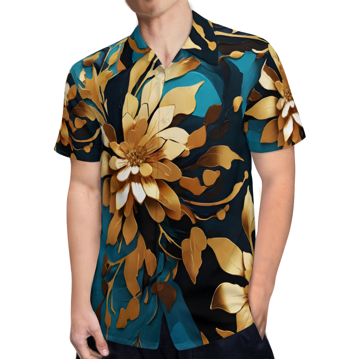 Teal Design Short Sleeves Men's Shirt