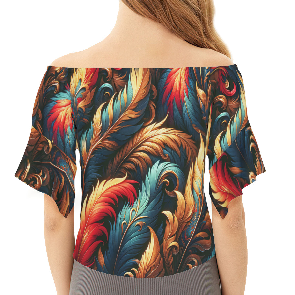 Elegant Feathers One-Shoulder Tie Short Sleeves