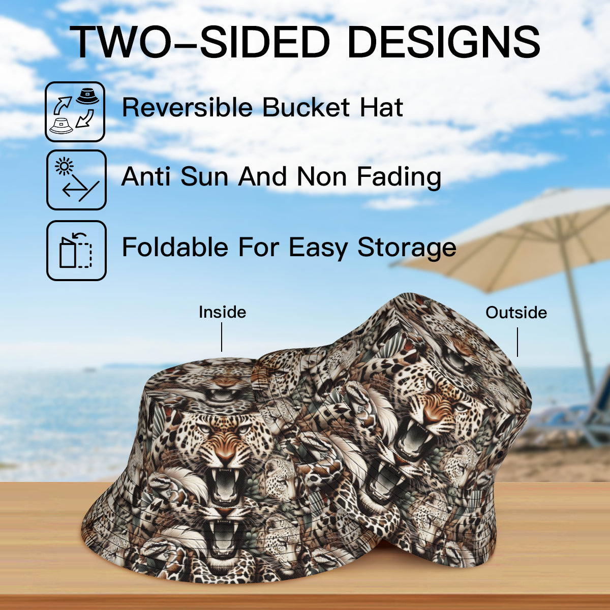Tiger Double-Sided Unisex Polyester Bucket Hat