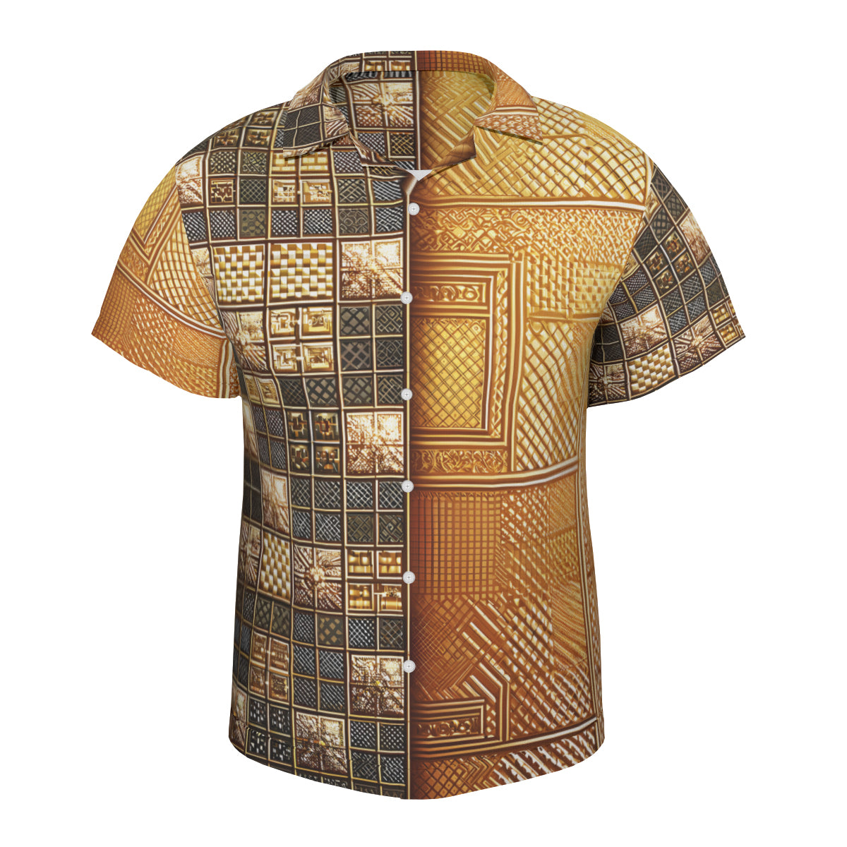 Checked Gold Short Sleeves Men's Shirt