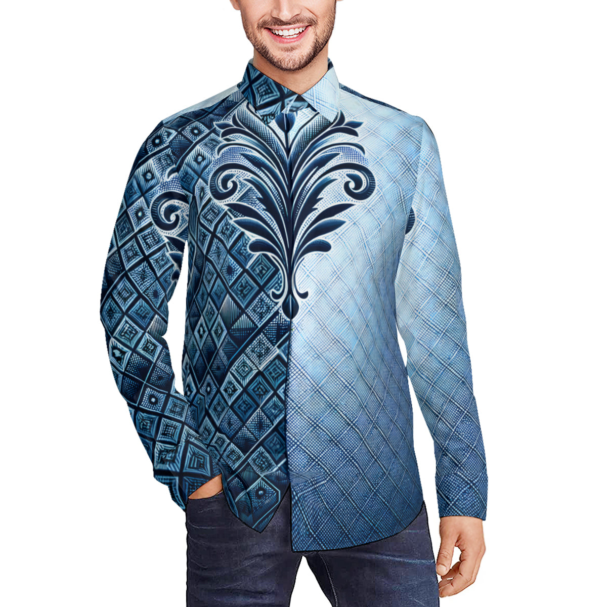 Blue Long Sleeves Men's Shirt