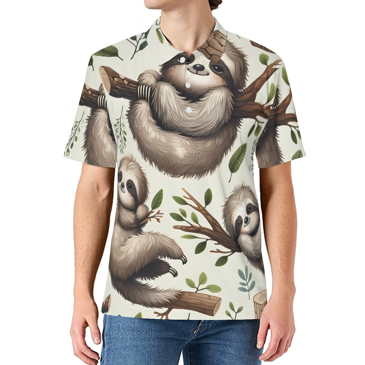 Sloth Men's Premium European Size POLO Shirt | 95% Polyester+5% Spandex