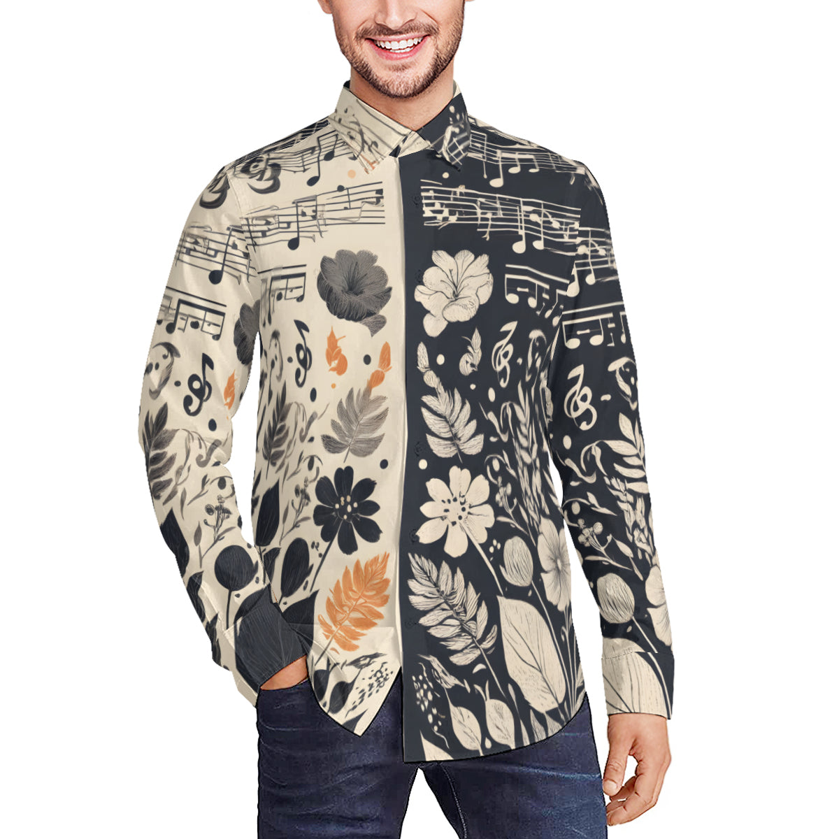 Musical Harmony Men's Classic Long-Sleeved Shirt | Polyester