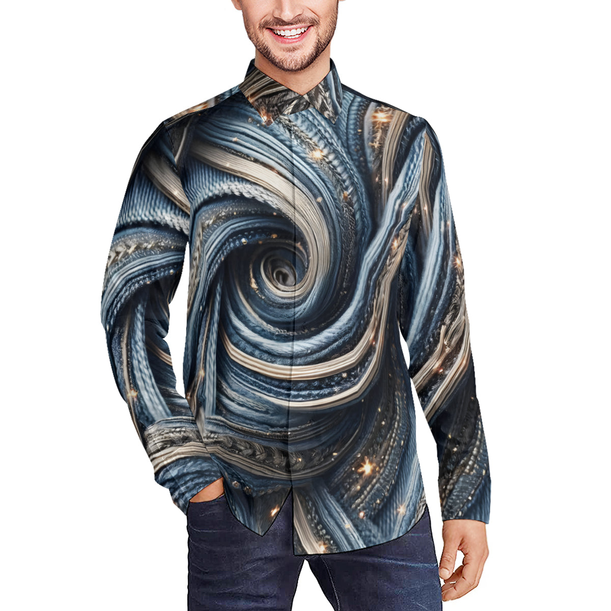 Blue Swirl Men's Classic Long-Sleeved Shirt | Polyester