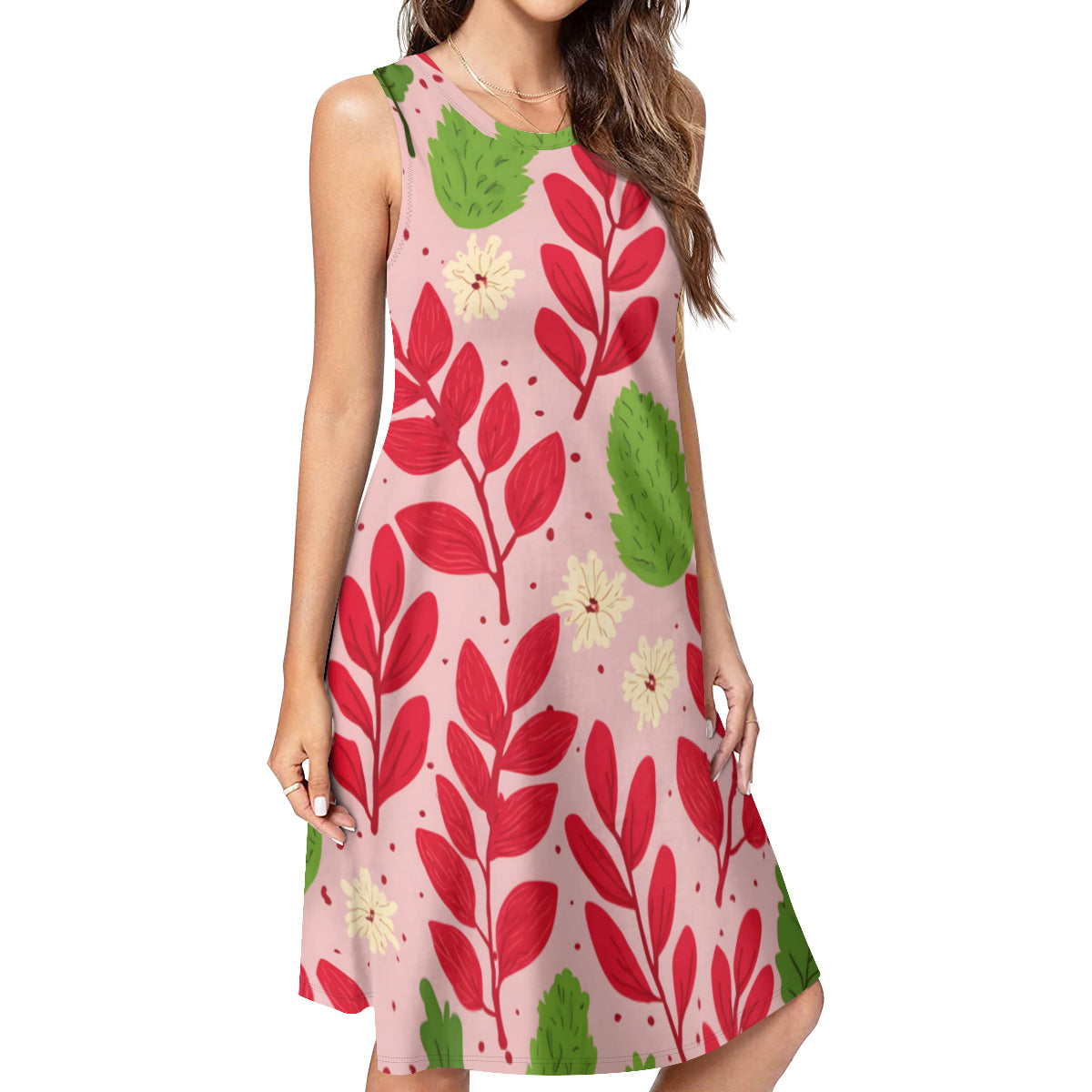 Pink Flowers Women's Casual Dress | Polyester