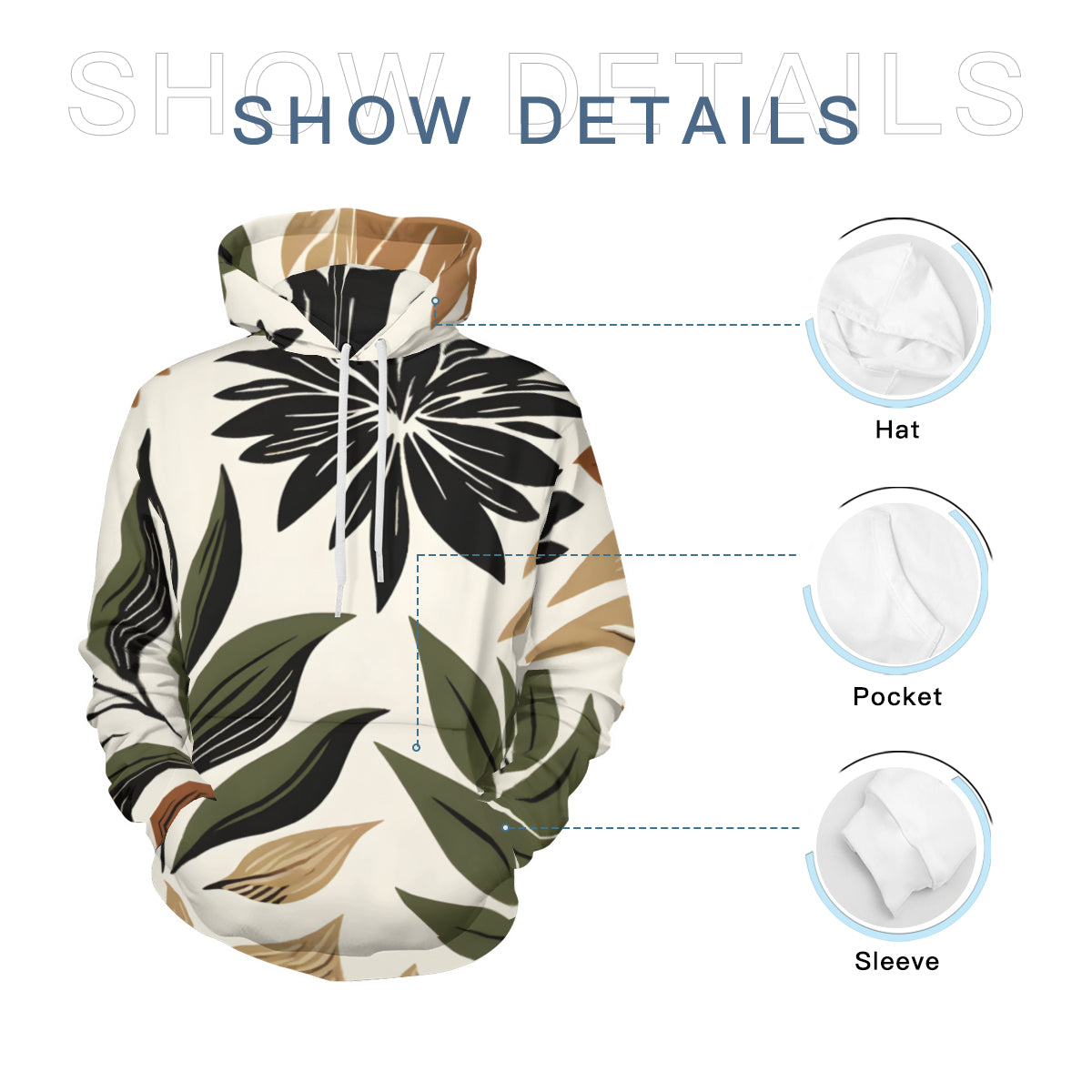 Botanical Leaves Men's Adult Hoodie Set (Double-Layer Hood) | Health Fabric