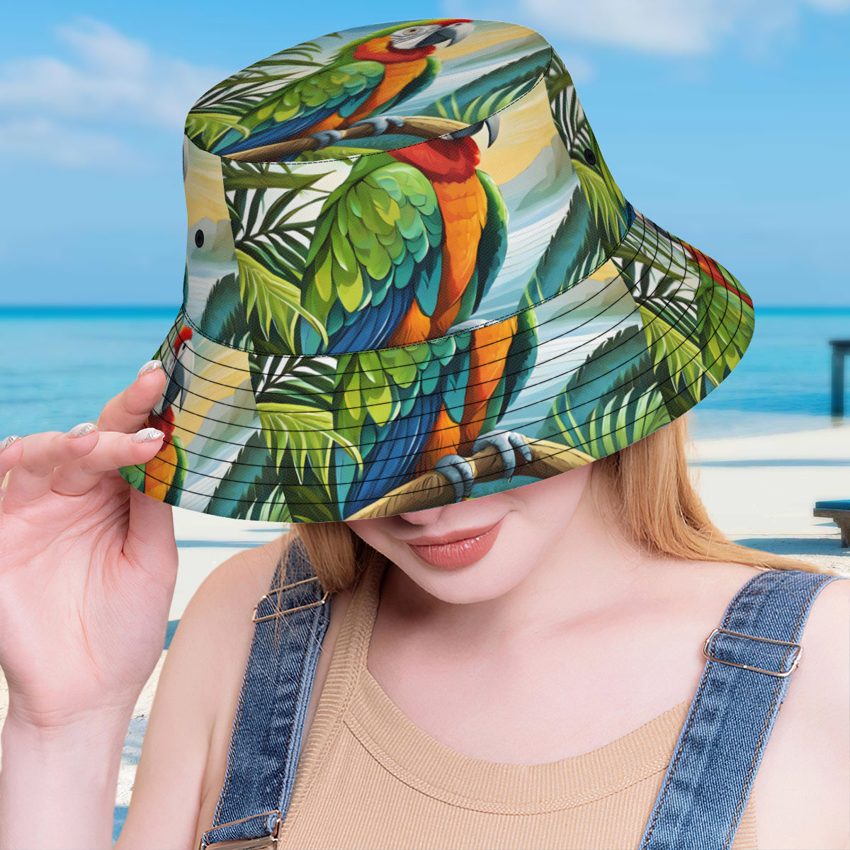 Tropical Parrot Double-Sided Unisex Polyester Bucket Hat