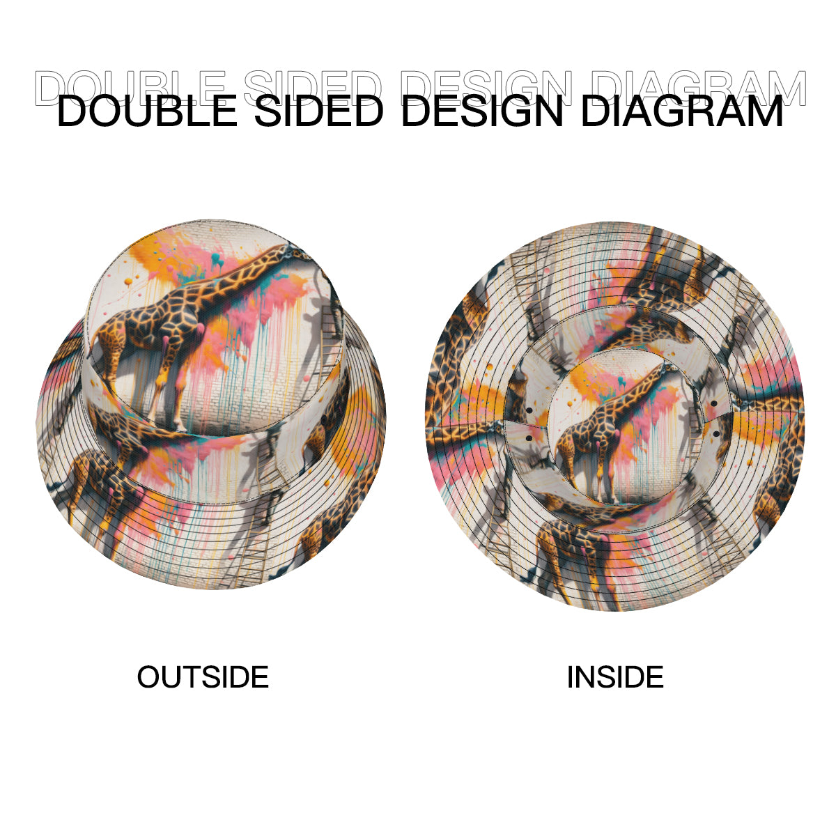 Giraffe Painting Double-Sided Unisex Polyester Bucket Hat