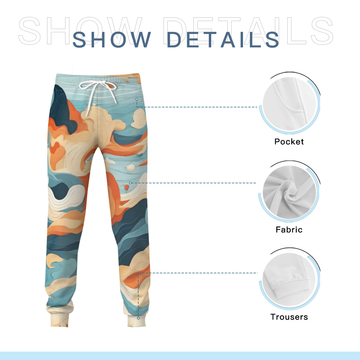 Abstract Waves Men's Adult Hoodie Set (Double-Layer Hood) | Health Fabric