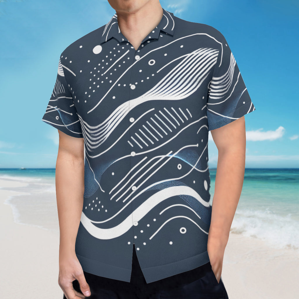 Abstract Blue Wave Short Sleeves Men's Shirt