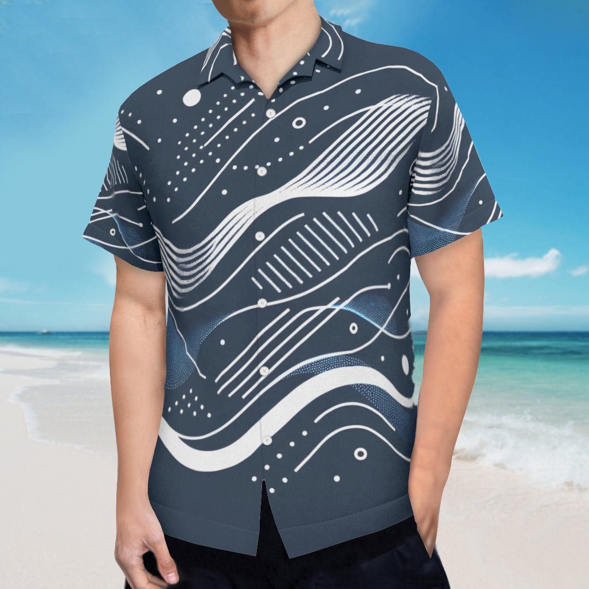 Abstract Blue Wave Short Sleeves Men's Shirt